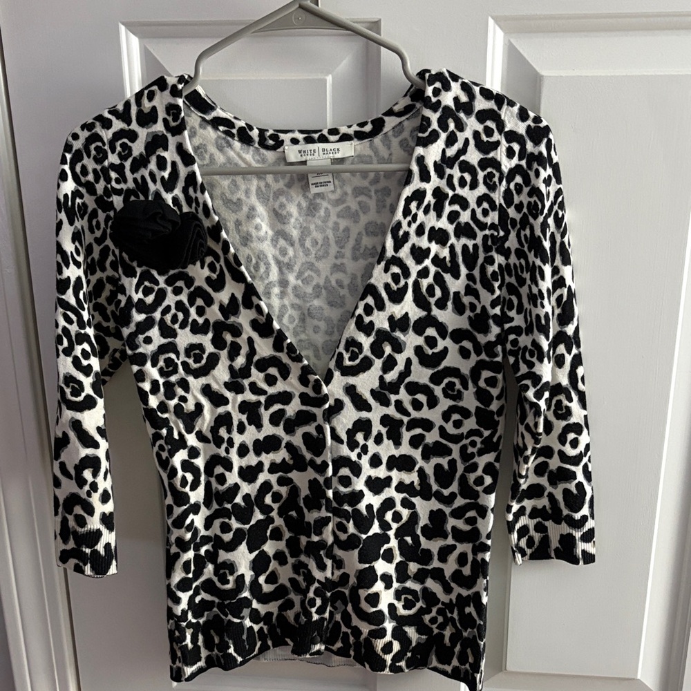 White House Black Market Black and White Animal Print Blouse